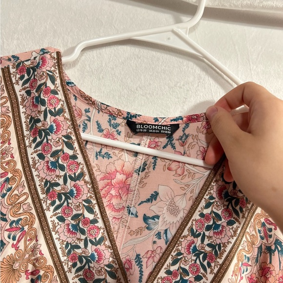 BloomChic Pink and Cream Floral Midi Dress Women’s 18-20 - Picture 2 of 4